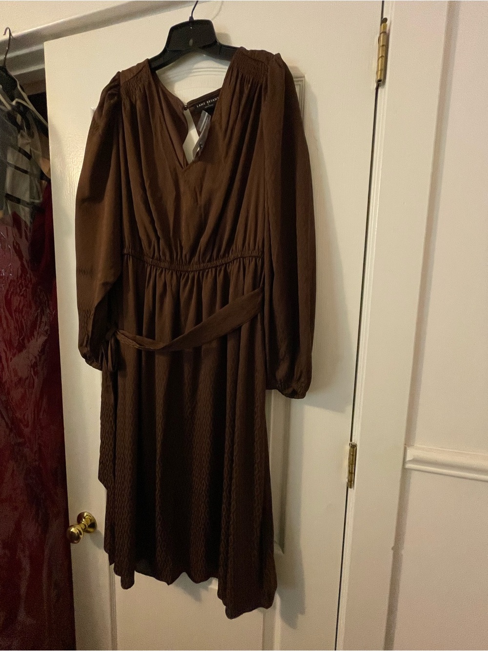 Lane Bryant Chocolate Brown Long Sleeve V-Neck Dress